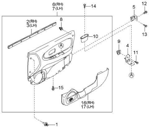 2002 Kia Spectra Trim & Related Parts-Front Door Diagram 1