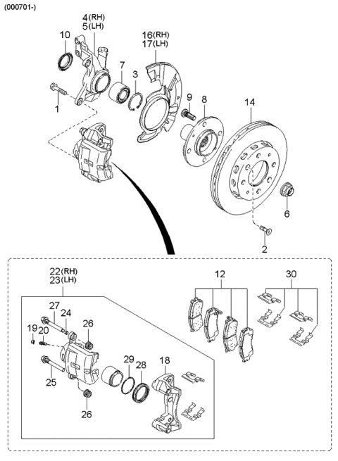 2001 Kia Spectra Axle & Brake Mechanism-Front Diagram 4