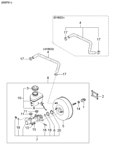 2002 Kia Spectra Hatchback (Old Body Style) Brake Master Cylinder & Power Brake Diagram 7