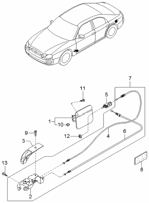 2003 Kia Spectra Cable-Back Door Diagram for 0K2B156870A