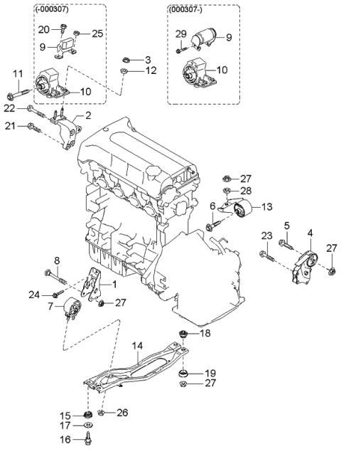 2003 Kia Spectra Engine & Transmission Mounting Diagram 1