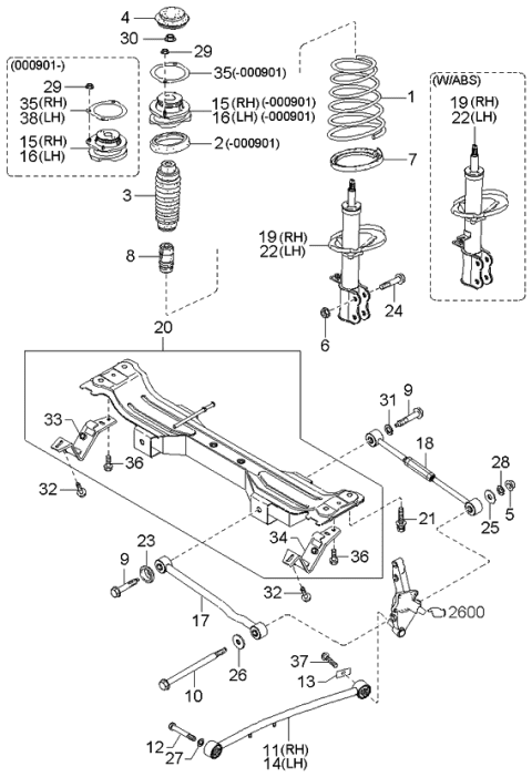 2003 Kia Spectra Rear Shock Absorber Assembly, Left Diagram for 0K2NF28900A