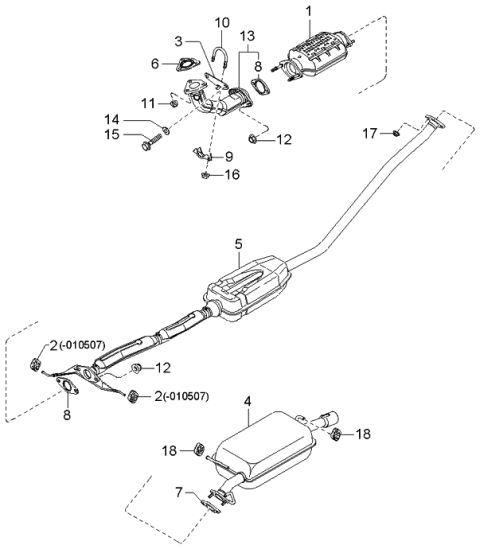 2004 Kia Spectra Main Muffler Assembly Diagram for 0K2SG40100A