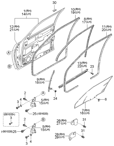 2001 Kia Spectra Panel Assembly-Door,RH Diagram for 0K2NA58020B