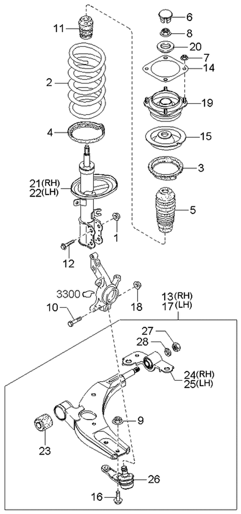 2001 Kia Spectra Front Shock Absorber Assembly, Right Diagram for 0K2NF34700