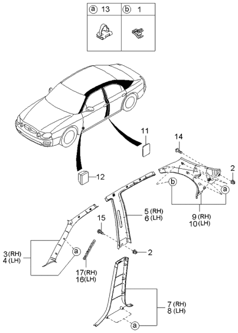 2001 Kia Spectra BRACKETA-Pillar,RH Diagram for 0K2AB6817S