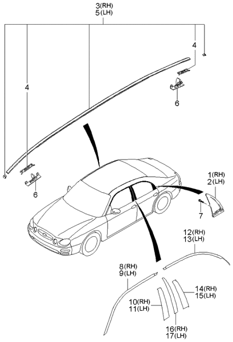 2000 Kia Spectra Moulding-Roof,LH Diagram for 0K2B1509L0