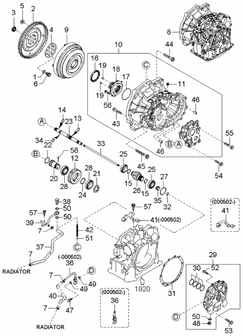 2001 Kia Spectra Torque Converter, Oil Pump & Pipings Diagram