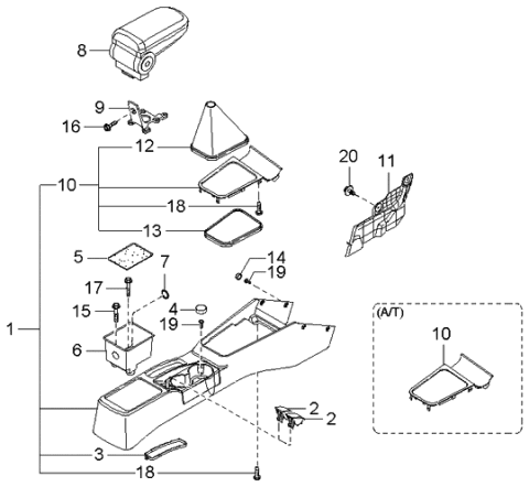 2000 Kia Spectra Console Assembly Diagram for 0K2S464410AME