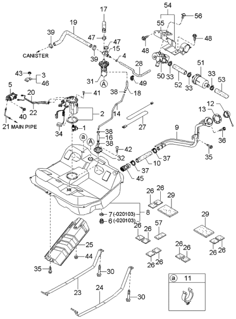 2002 Kia Spectra Pipe-Fuel Main Diagram for 0K2DJ4261X