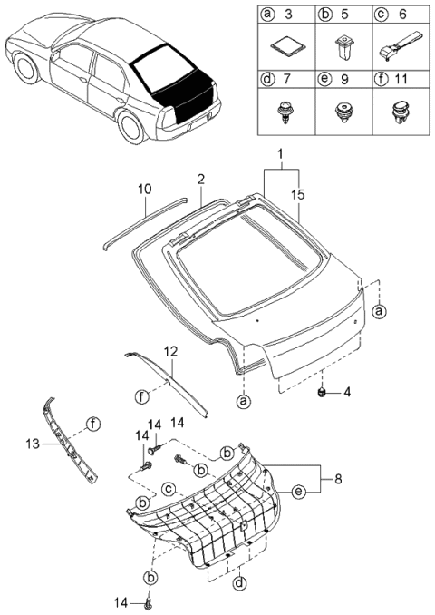 2002 Kia Spectra Panel,Back Door Outer Diagram for 0K2DK62031