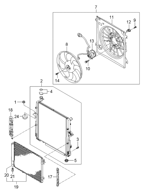 2006 Kia Sorento New Body Style (Produced Before SEP.2006) Radiator Hose & Reservoir Tank Diagram 1