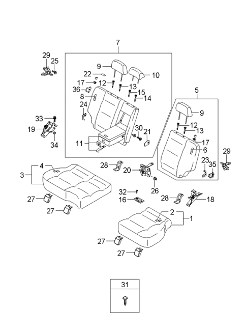 2006 Kia Sorento Headrest Assembly-Rear Side Diagram for 897003E201FC3