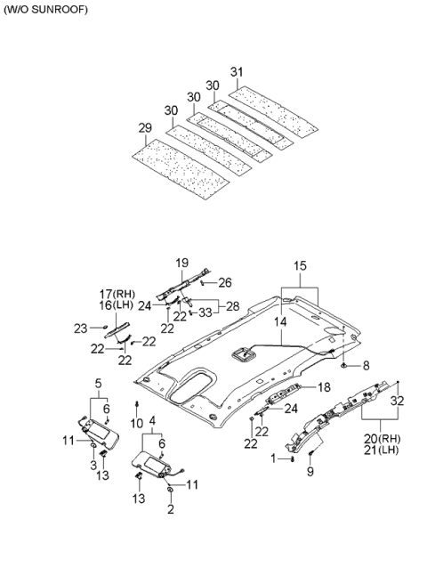 2006 Kia Sorento New Body Style (Produced Before SEP.2006) Sunvisor & Head Lining Diagram 1