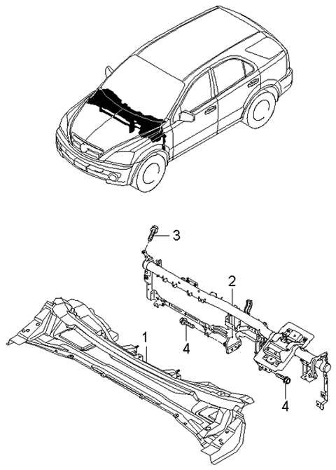 2006 Kia Sorento Panel Complete-Cowl Diagram for 667003E310