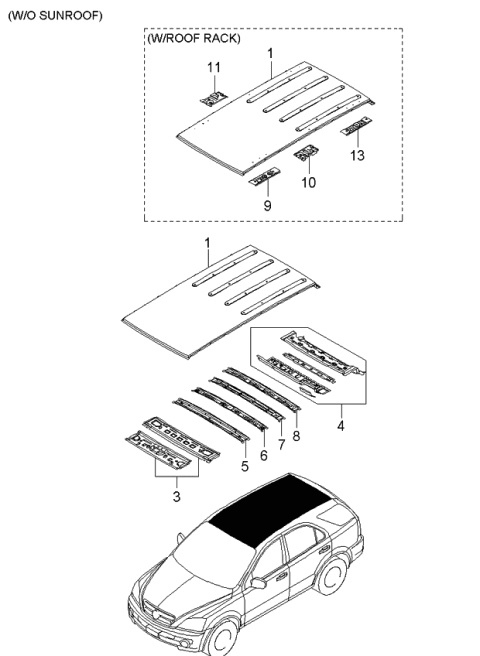 2006 Kia Sorento Panel-Roof Diagram for 671113E011