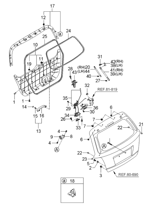 2006 Kia Sorento New Body Style (Produced Before SEP.2006) Tail Gate Trim Diagram