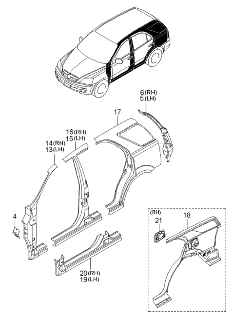 2006 Kia Sorento Side Body Panel Diagram 2