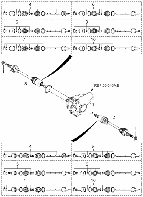 2006 Kia Sorento Shaft Assembly-Drive,LH Diagram for 495013E111