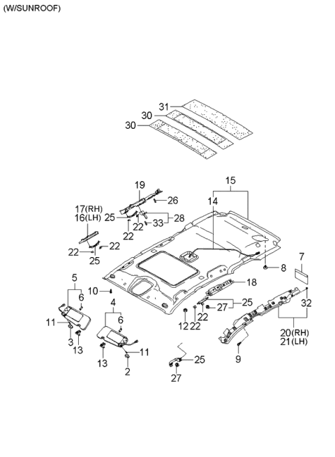 2006 Kia Sorento New Body Style (Produced Before SEP.2006) Sunvisor & Head Lining Diagram 2