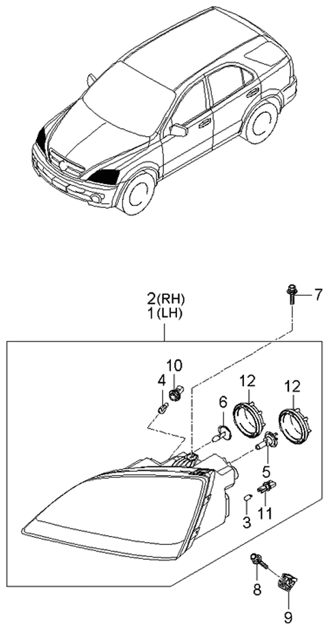 2006 Kia Sorento Bulb Holder Assembly Diagram for 921933E500