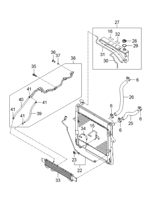 2006 Kia Sorento New Body Style (Produced Before SEP.2006) Radiator Hose & Reservoir Tank Diagram 2