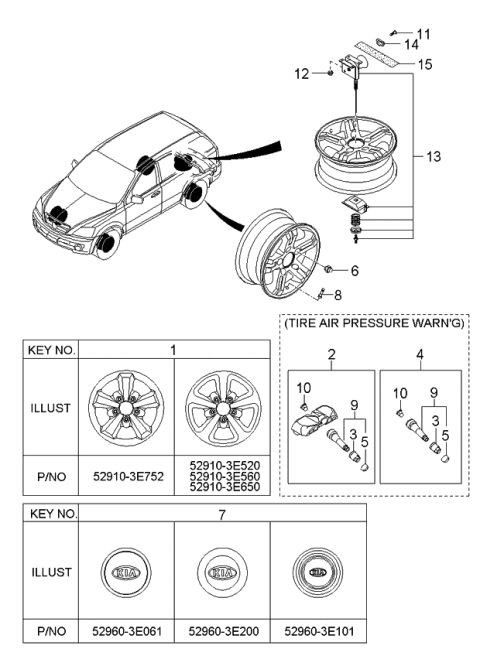 2006 Kia Sorento Wheel & Cap Diagram