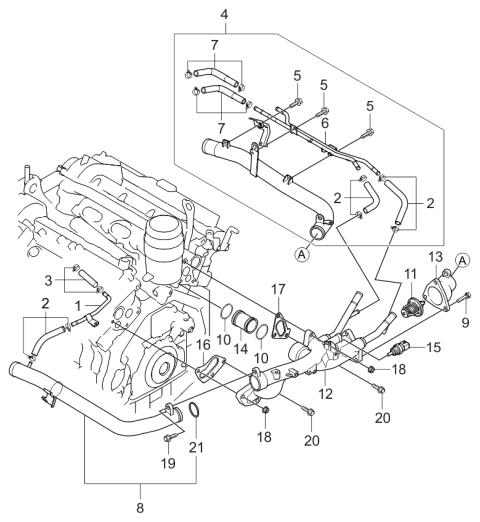 2006 Kia Sorento Coolant Hose & Pipe Diagram