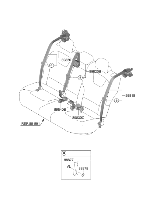 2023 Kia Niro EV S/BELT ASSY-2ND CTR Diagram for 89850AT500CCV