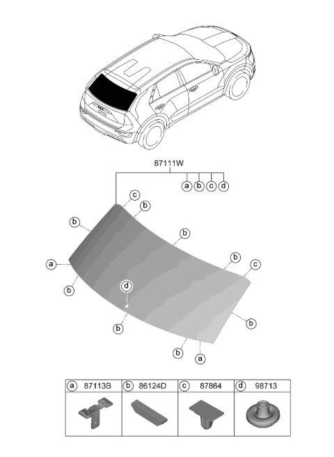 2023 Kia Niro EV Rear Window Glass & Moulding Diagram