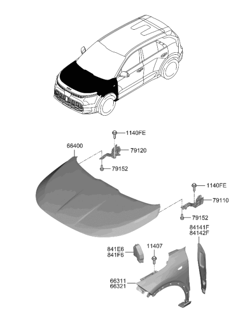 2023 Kia Niro EV Fender & Hood Panel Diagram