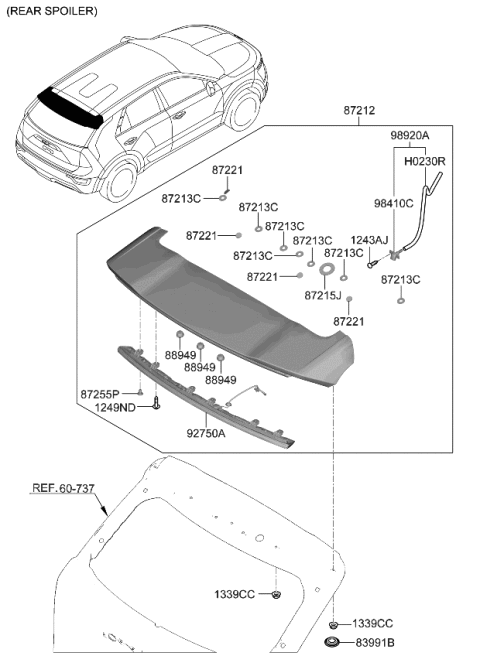 2023 Kia Niro EV Roof Garnish & Rear Spoiler Diagram 2