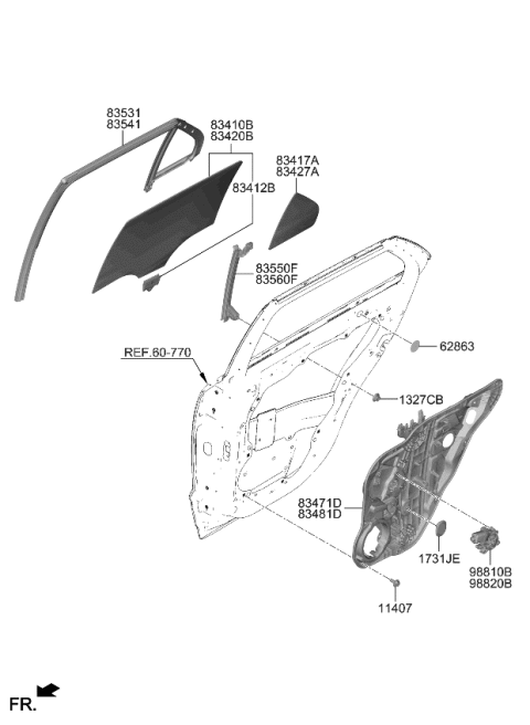 2024 Kia Niro EV RUN ASSY-RR DR WDO G Diagram for 83541AT000