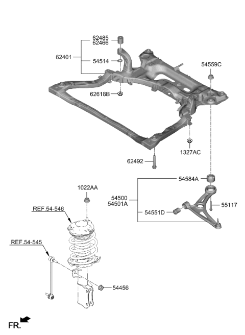 2023 Kia Niro EV CROSSMEMBER COMPL Diagram for 62405AO000