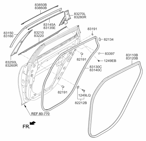 2017 Kia Optima WEATHERSTRIP Assembly-Rear Door Upper Diagram for 83160D4000