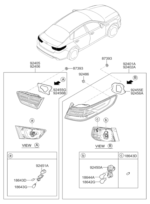 2018 Kia Optima Rear Combination Holder & Wiring, Outside Diagram for 92480D5000
