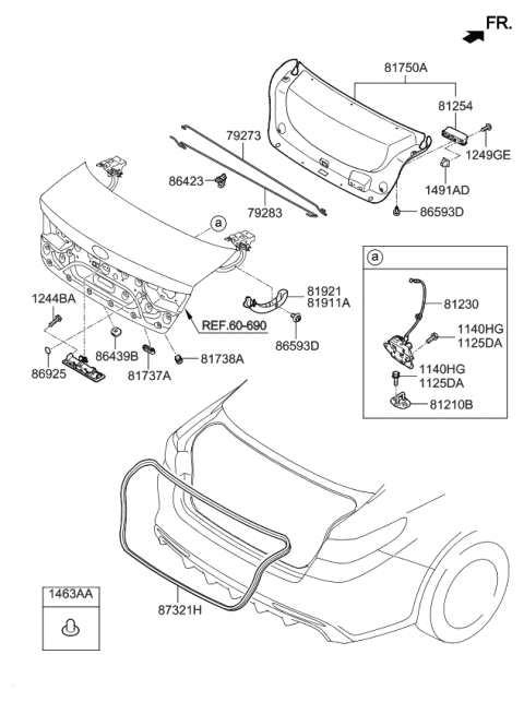 2018 Kia Optima Bar Trunk Lid Hinge Diagram for 79273D5000