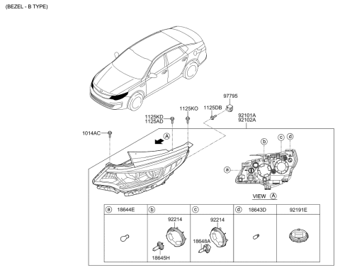 2016 Kia Optima Passenger Side Headlight Assembly Diagram for 92102D5080