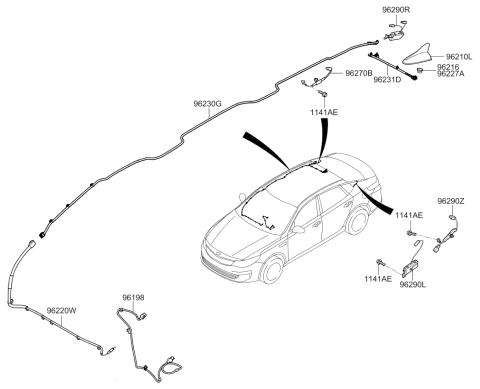 2016 Kia Optima Combination Antenna Assembly Diagram for 96210D5400M5U