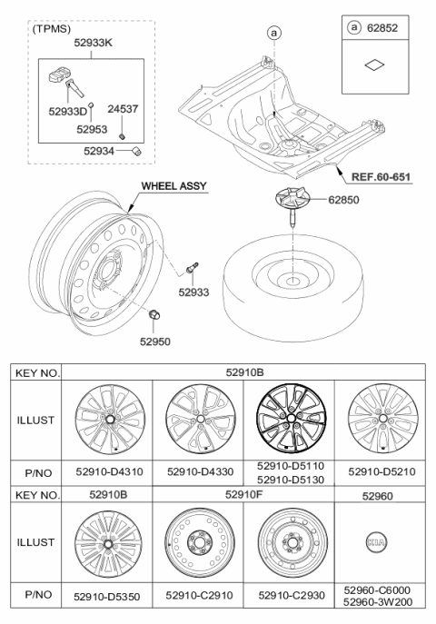 2016 Kia Optima Wheel & Cap Diagram