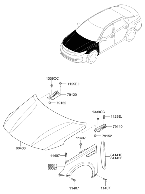 2016 Kia Optima Panel Assembly-Hood Diagram for 66400D5000