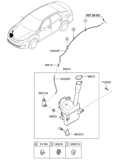 2017 Kia Optima Washer Reservoir & Pump Assembly Diagram for 98610D5000