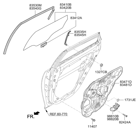 2016 Kia Optima Rear Door Window Regulator & Glass Diagram