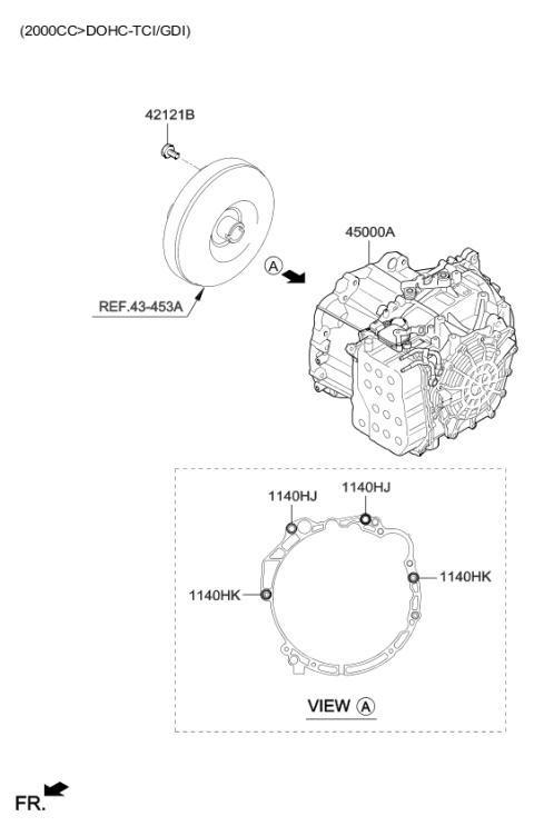 2018 Kia Optima Auto TRANSAXLE & TORQUE/CONVENTIONAL Assembly Diagram for 450003BTA0