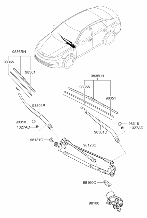 2016 Kia Optima Windshield Wiper Arm Assembly Driver Diagram for 98311D4000