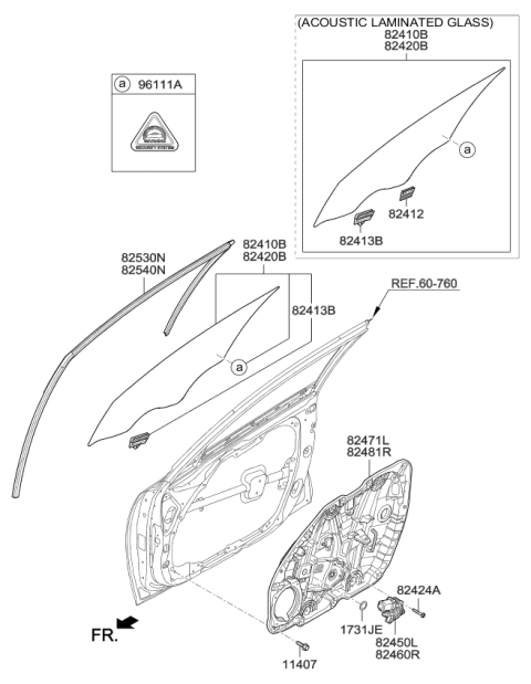 2017 Kia Optima Run Assembly-Front Door Window Glass Diagram for 82540D5000