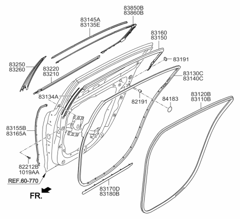 2016 Kia K900 WEATHERSTRIP-Rear Door Body Side Diagram for 831103T000BNH