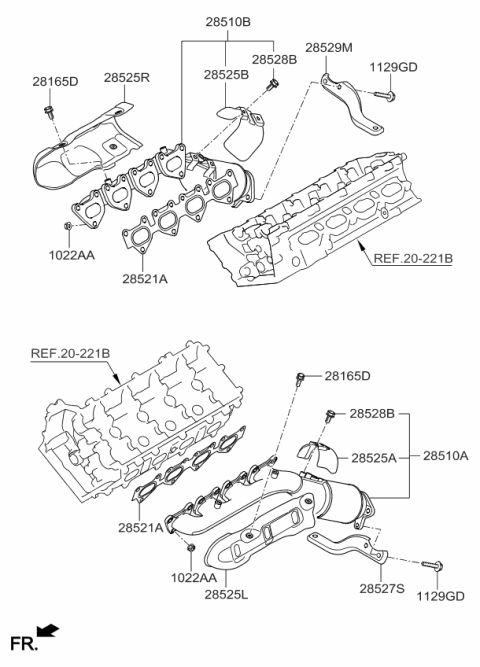 2017 Kia K900 Exhaust Manifold Catalytic Assembly, Right Diagram for 285103F810