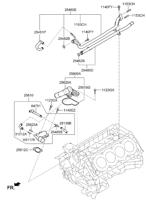 2016 Kia K900 Gasket-Thermostat Housing Diagram for 256153F301