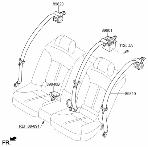 2017 Kia K900 Rear Seat Belt Assembly Center Diagram for 898503T510AYK